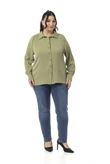 Büyük Beden Reglan Kollu Fıstık Yeşili Gömlek 