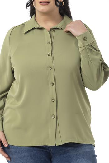 Büyük Beden Reglan Kollu Fıstık Yeşili Gömlek 