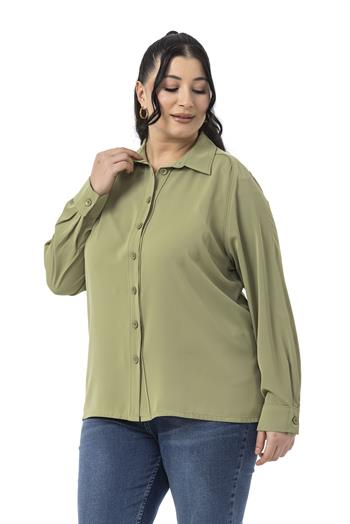 Büyük Beden Reglan Kollu Fıstık Yeşili Gömlek 