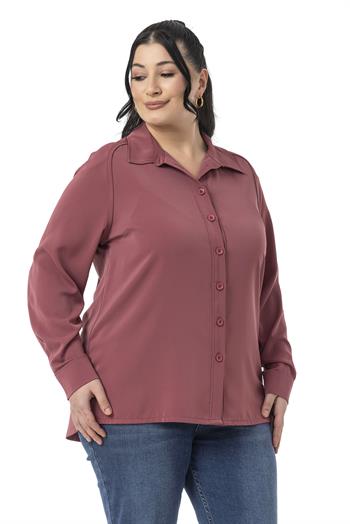 Büyük Beden Reglan Kollu Gül Kurusu Gömlek 