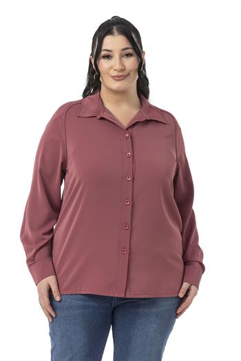 Büyük Beden Reglan Kollu Gül Kurusu Gömlek 