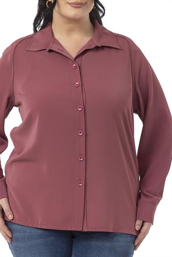 Büyük Beden Reglan Kollu Gül Kurusu Gömlek 