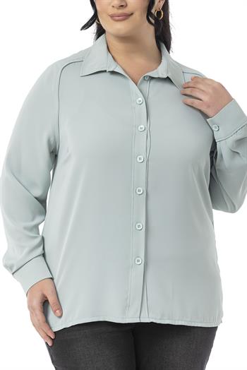 Büyük Beden Reglan Kollu Mint Yeşili Gömlek 