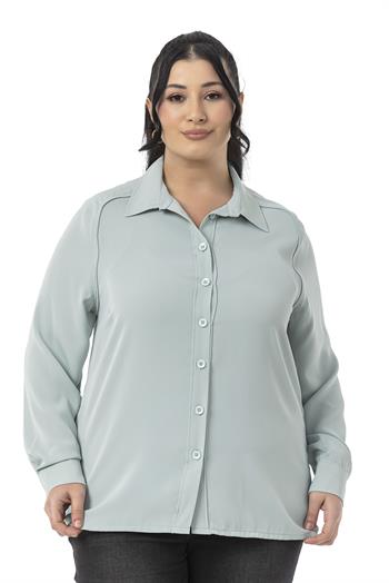 Büyük Beden Reglan Kollu Mint Yeşili Gömlek 