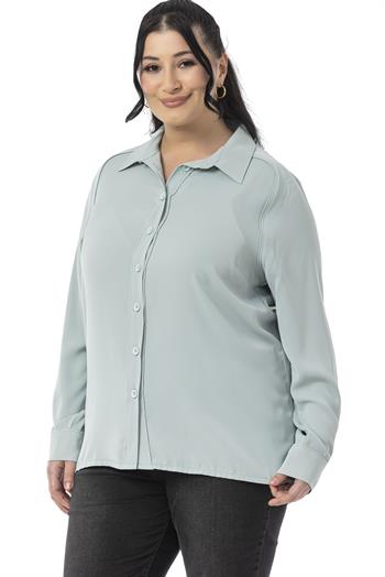 Büyük Beden Reglan Kollu Mint Yeşili Gömlek 