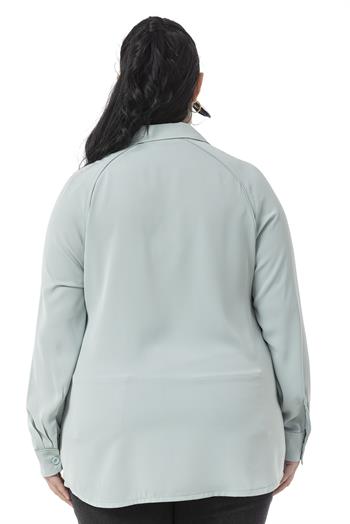 Büyük Beden Reglan Kollu Mint Yeşili Gömlek 