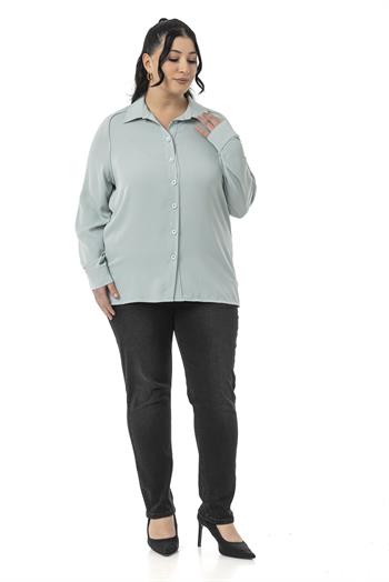 Büyük Beden Reglan Kollu Mint Yeşili Gömlek 