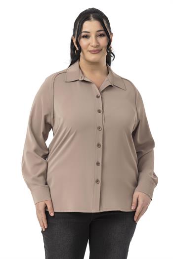 Büyük Beden Reglan Kollu Vizon Gömlek 