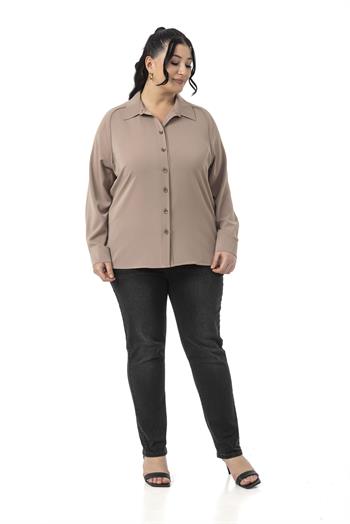 Büyük Beden Reglan Kollu Vizon Gömlek 