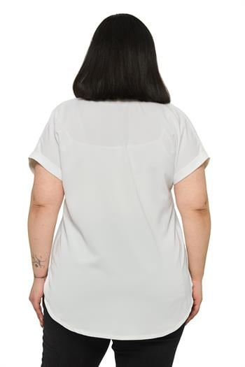 Büyük Beden Tek Cepli Kısa Duble Kollu Beyaz Gömlek