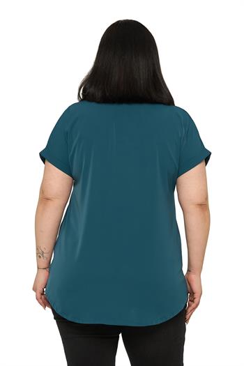 Büyük Beden Tek Cepli Kısa Duble Kollu Petrol Yeşili Gömlek