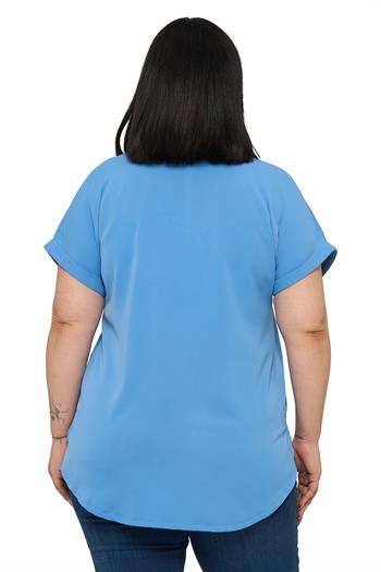 Büyük Beden Tek Cepli Kısa Duble Kollu İndigo Gömlek