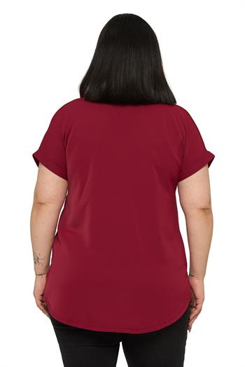Büyük Beden Tek Cepli Kısa Duble Kollu Bordo Gömlek