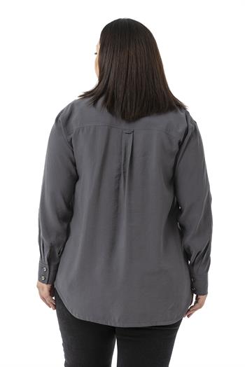 Büyük Beden Torba Cepli Rivetli Antrasit Gömlek