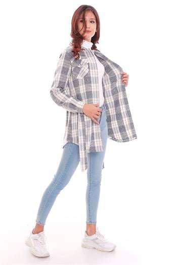 Ekose Oduncu Beli Kuşaklı Gri Ceket Gömlek