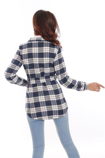 Ekose Oduncu Beli Kuşaklı Lacivert Ceket Gömlek