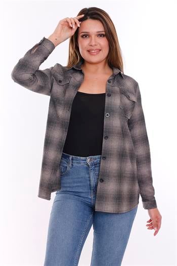 Oduncu Önden İki Cepli Dokuma Gri Gömlek