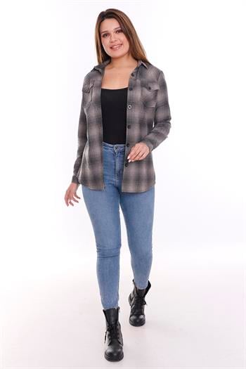 Oduncu Önden İki Cepli Dokuma Gri Gömlek