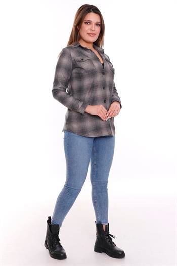 Oduncu Önden İki Cepli Dokuma Gri Gömlek