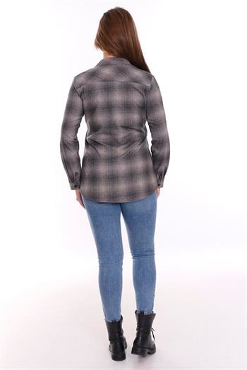 Oduncu Önden İki Cepli Dokuma Gri Gömlek