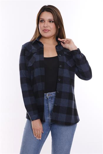 Oduncu Önden İki Cepli Dokuma Lacivert Gömlek