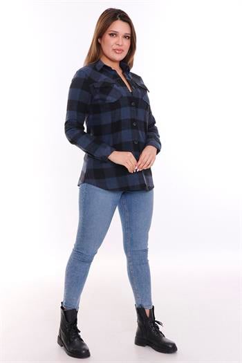 Oduncu Önden İki Cepli Dokuma Lacivert Gömlek