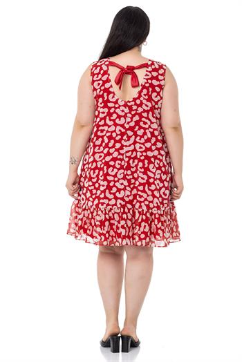 Plus Size Tie Detailed Chiffon Lined Mini Red Dress