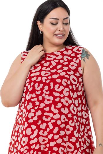 Plus Size Tie Detailed Chiffon Lined Mini Red Dress