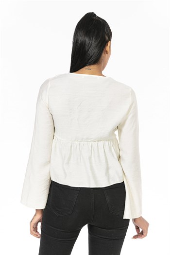 İspanyol Kol Önden Düğmeli Ekru Rengi Kısa Bolero