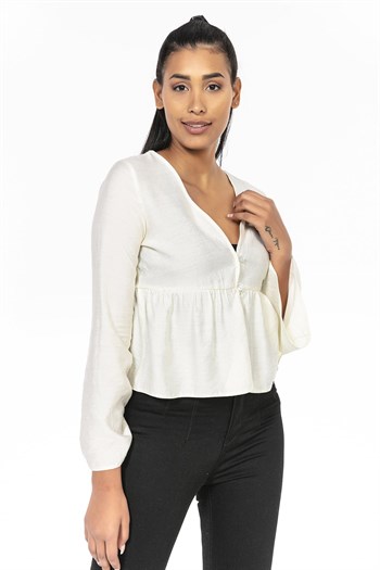 İspanyol Kol Önden Düğmeli Ekru Rengi Kısa Bolero