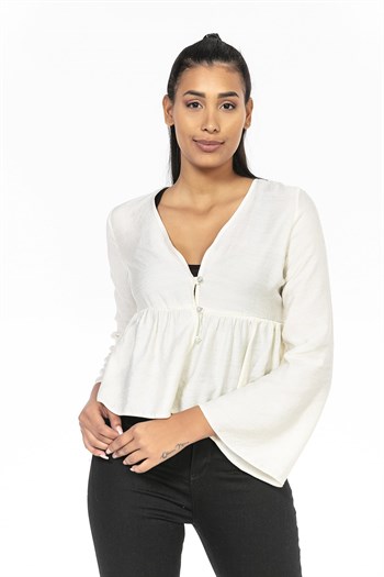 İspanyol Kol Önden Düğmeli Ekru Rengi Kısa Bolero