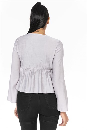 İspanyol Kol Önden Düğmeli Gri Kısa Bolero