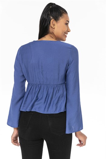 İspanyol Kol Önden Düğmeli İndigo Kısa Bolero