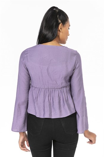 İspanyol Kol Önden Düğmeli Lila Rengi Kısa Bolero