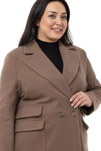 Büyük Beden Cep Detaylı Astarlı Kısa Vizon Kaban