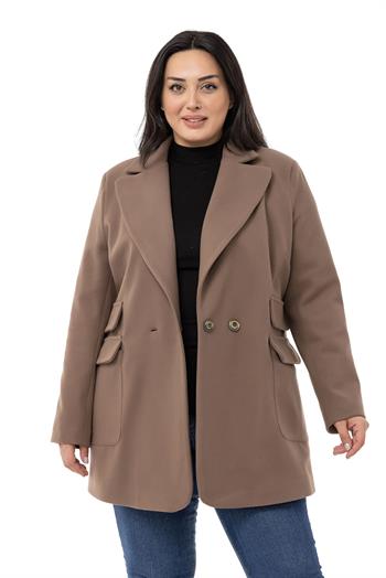 Büyük Beden Cep Detaylı Astarlı Kısa Vizon Kaban