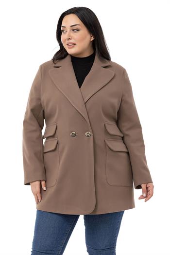 Büyük Beden Cep Detaylı Astarlı Kısa Vizon Kaban