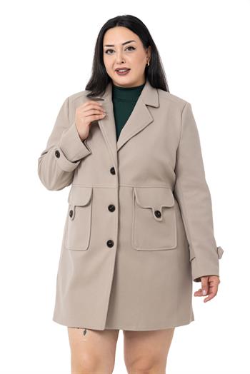 Büyük Beden Cep Detaylı Kısa Taş Astarlı Kaban