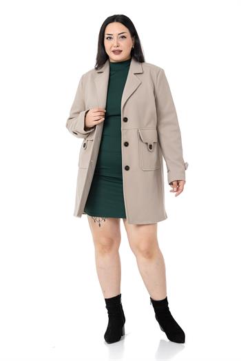 Büyük Beden Cep Detaylı Kısa Taş Astarlı Kaban