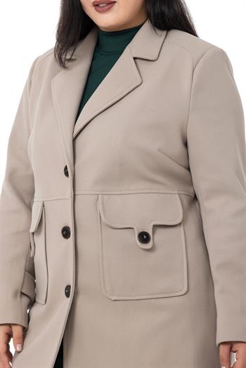 Büyük Beden Cep Detaylı Kısa Taş Astarlı Kaban