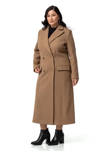 Büyük Beden Kaplama Düğmeli Cepli Astarlı Uzun Vizon Kaşe Kaban