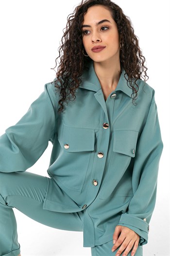 Kadın Gömlek Pantolon Mint Yeşili Double Takım