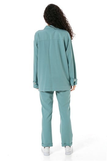 Kadın Gömlek Pantolon Mint Yeşili Double Takım