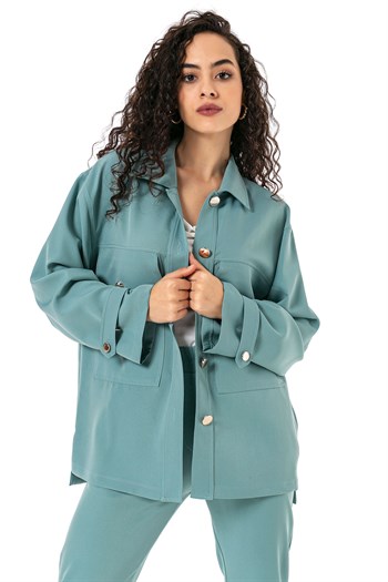 Kadın Gömlek Pantolon Mint Yeşili Double Takım