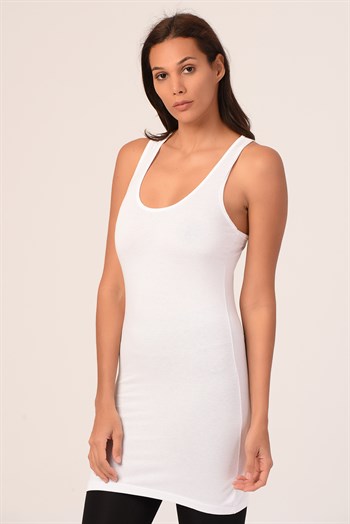 Kalın Askılı Rambo Viskon Beyaz Uzun Body