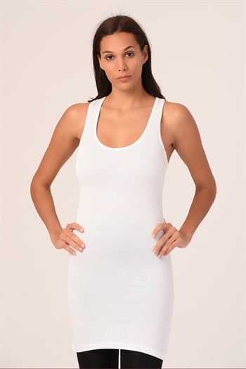Kalın Askılı Rambo Viskon Beyaz Uzun Body