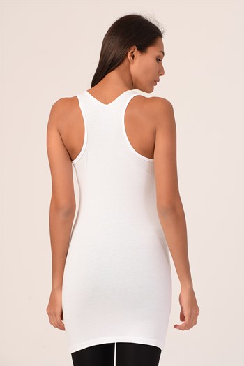 Kalın Askılı Rambo Viskon Beyaz Uzun Body