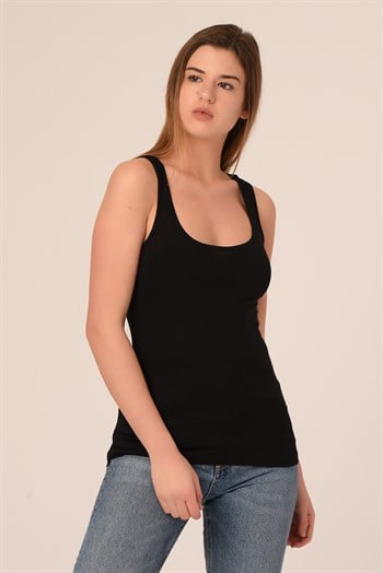 Kalın Askılı Rambo Viskon Siyah Body