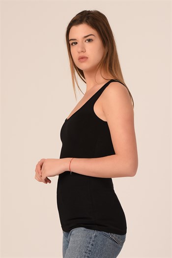 Kalın Askılı Rambo Viskon Siyah Body