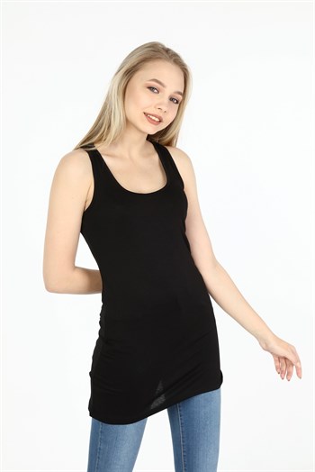 Kalın Askılı Rambo Viskon Siyah Uzun Body